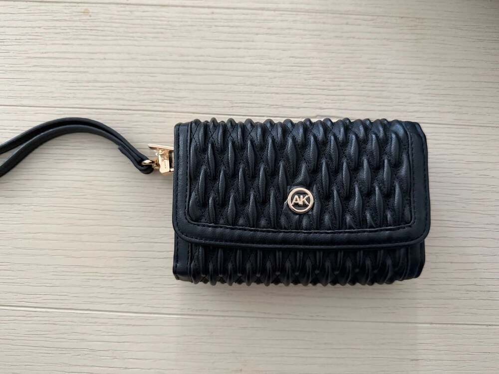 Anne Klein Black Matelassé Trifold Wristlet Wallet